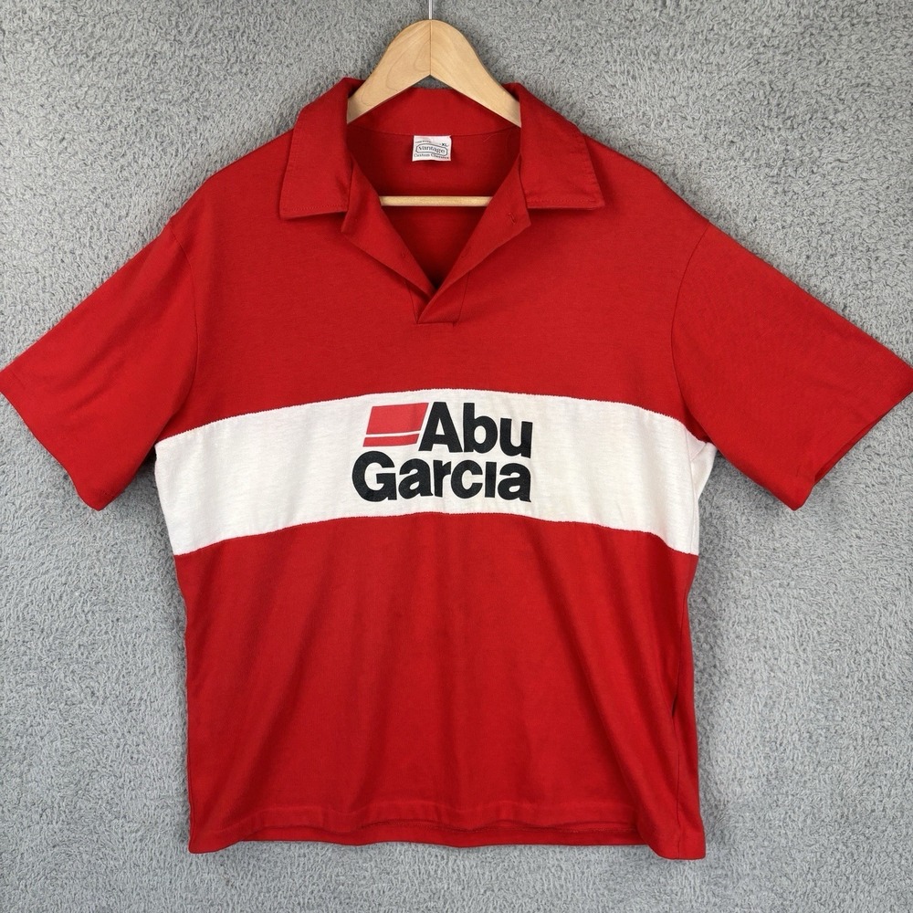 Vintage Abu Garcia Fishing Shirt Mens XL Red White Polo Bass Tournament Made USA
